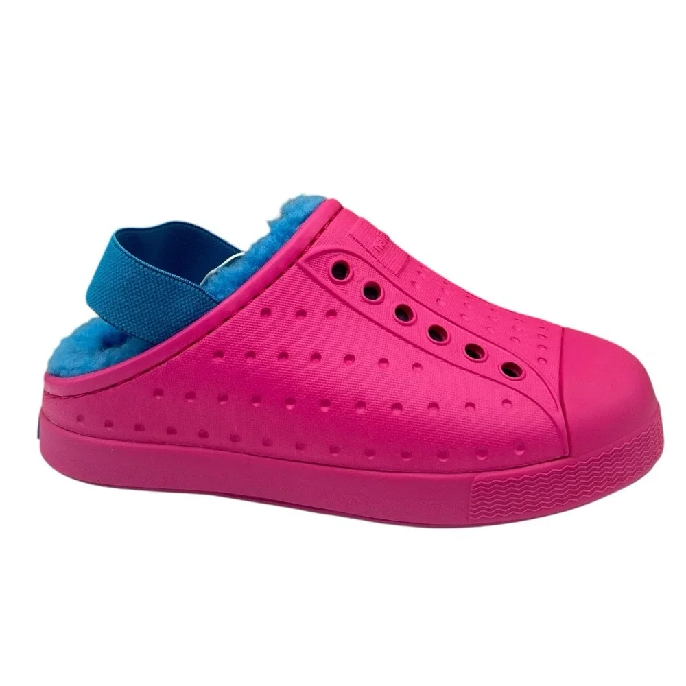Native Toddler Girls Jefferson Cozy Glow Slippers Size 8 Pink Sky Blue Faux Fur